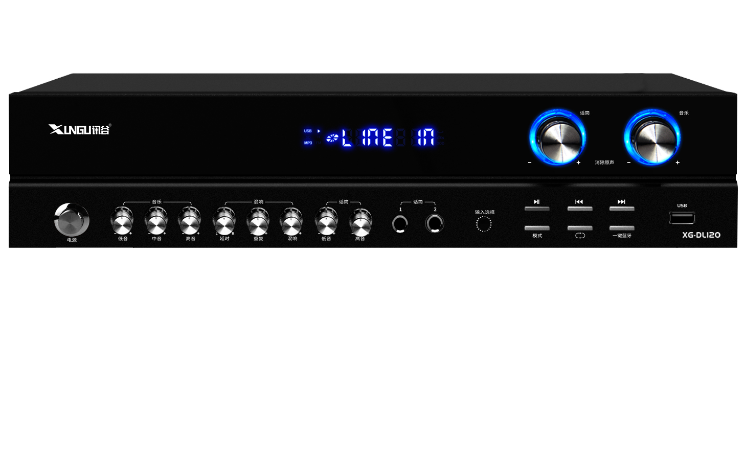 Bluetooth Power Amplifier – 120W×2, 4 Music Inputs, 3 Mic Inputs